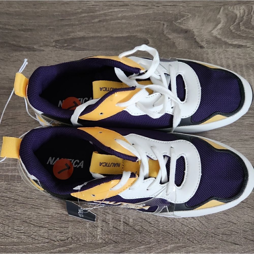 NAUTICA NEW MEN'S ATHLETIC SHOES SIZE 7 WHITE/YELLOW COLOR.